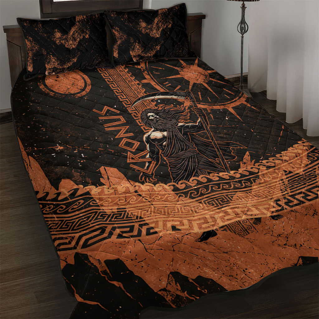 Cronus Lord Of Golden Age Quilt Bed Set Titan King Cronus Scythe Greek Key Art