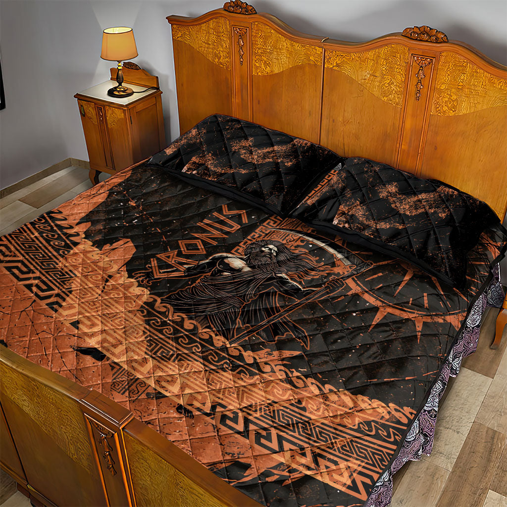 Cronus Lord Of Golden Age Quilt Bed Set Titan King Cronus Scythe Greek Key Art