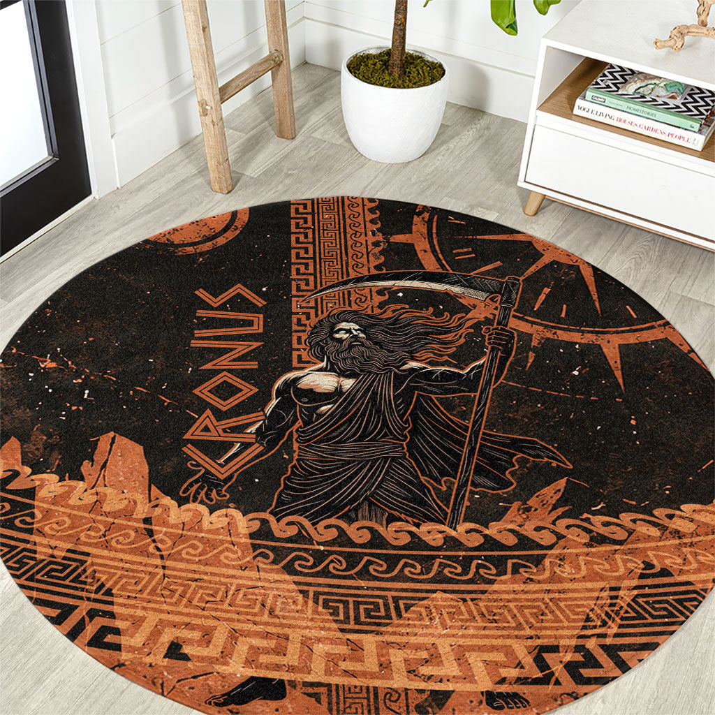Cronus Lord Of Golden Age Round Carpet Titan King Cronus Scythe Greek Key Art