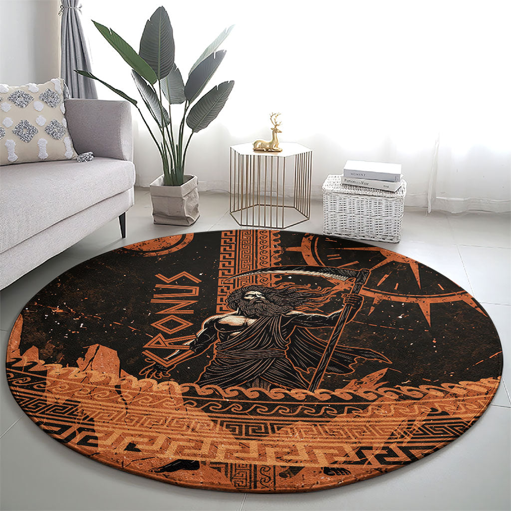 Cronus Lord Of Golden Age Round Carpet Titan King Cronus Scythe Greek Key Art