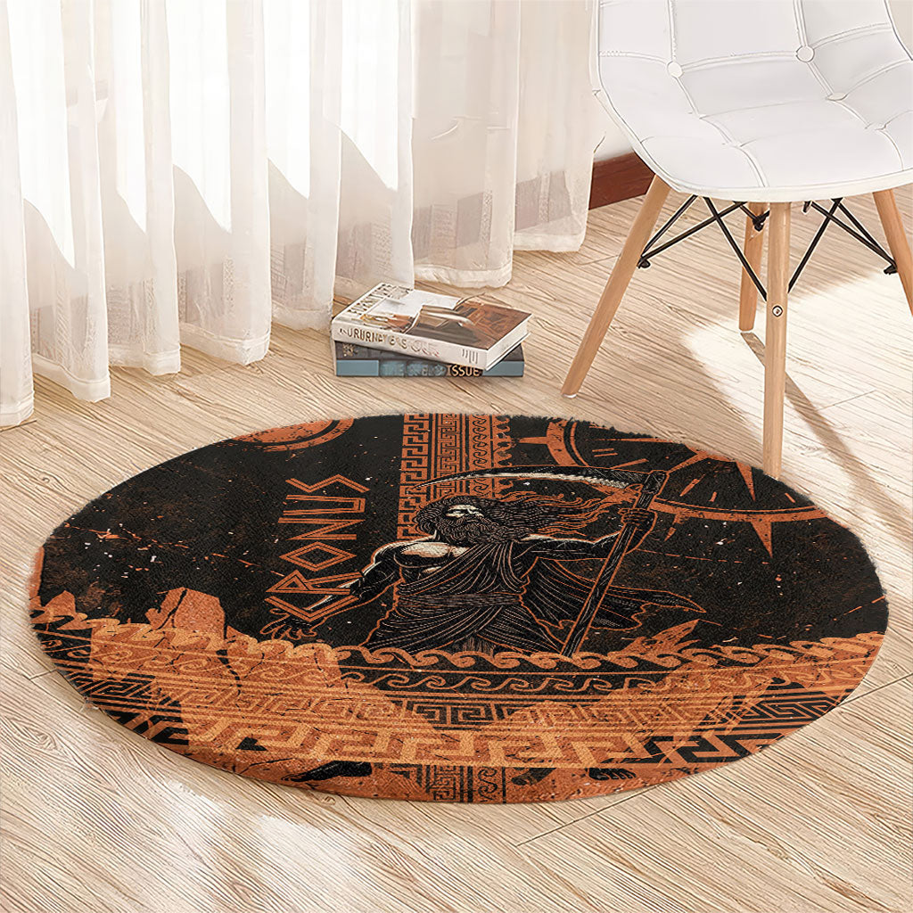 Cronus Lord Of Golden Age Round Carpet Titan King Cronus Scythe Greek Key Art