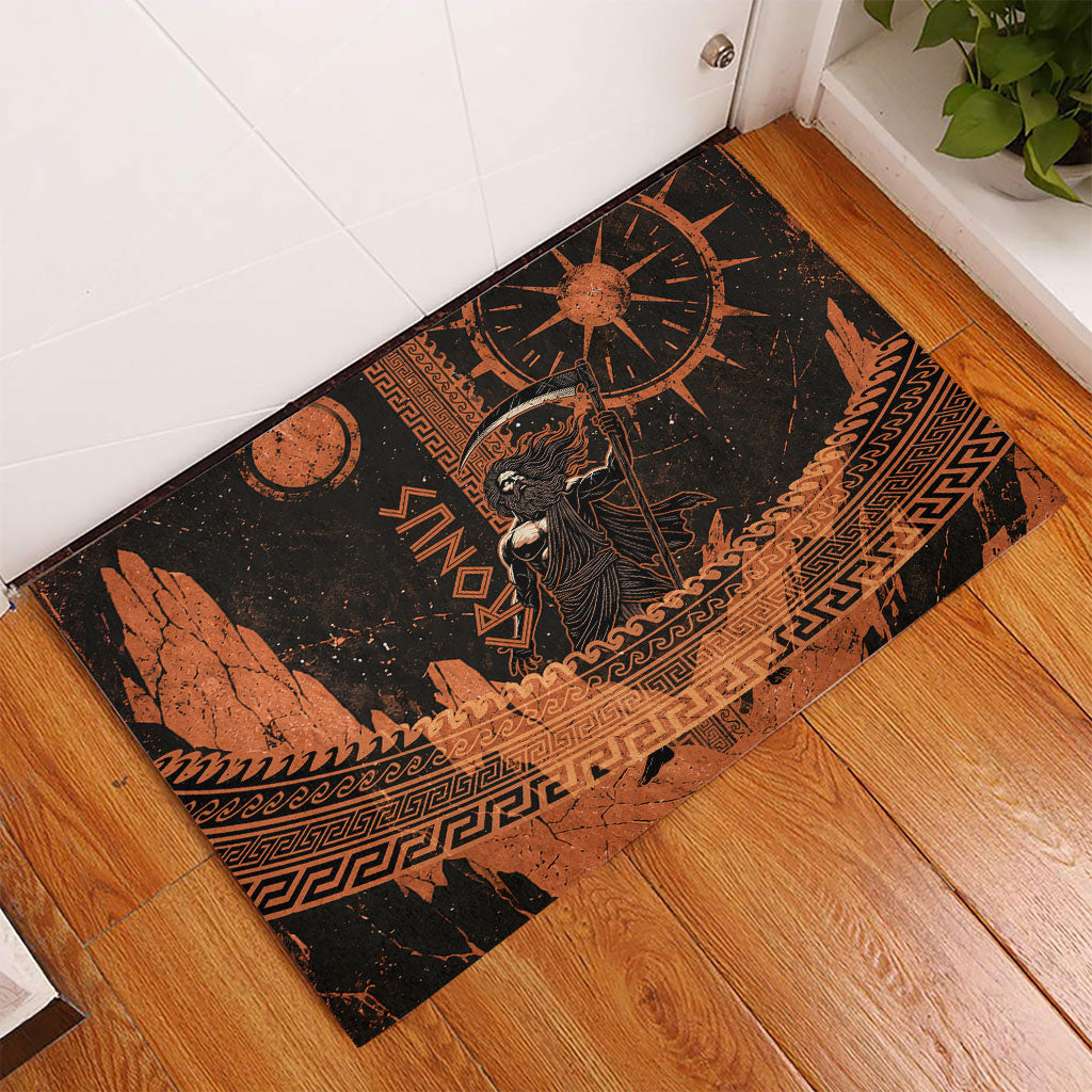 Cronus Lord Of Golden Age Rubber Doormat Titan King Cronus Scythe Greek Key Art