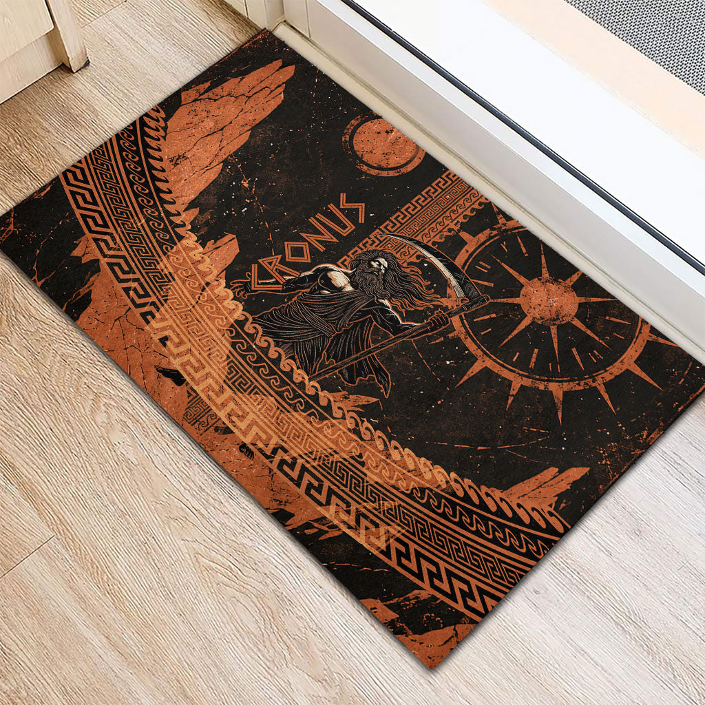 Cronus Lord Of Golden Age Rubber Doormat Titan King Cronus Scythe Greek Key Art