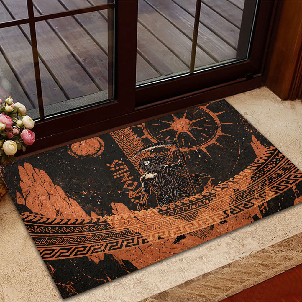 Cronus Lord Of Golden Age Rubber Doormat Titan King Cronus Scythe Greek Key Art