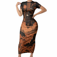 Cronus Lord Of Golden Age Short Sleeve Bodycon Dress Titan King Cronus Scythe Greek Key Art