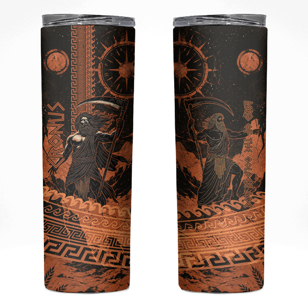 Cronus Lord Of Golden Age Skinny Tumbler Titan King Cronus Scythe Greek Key Art