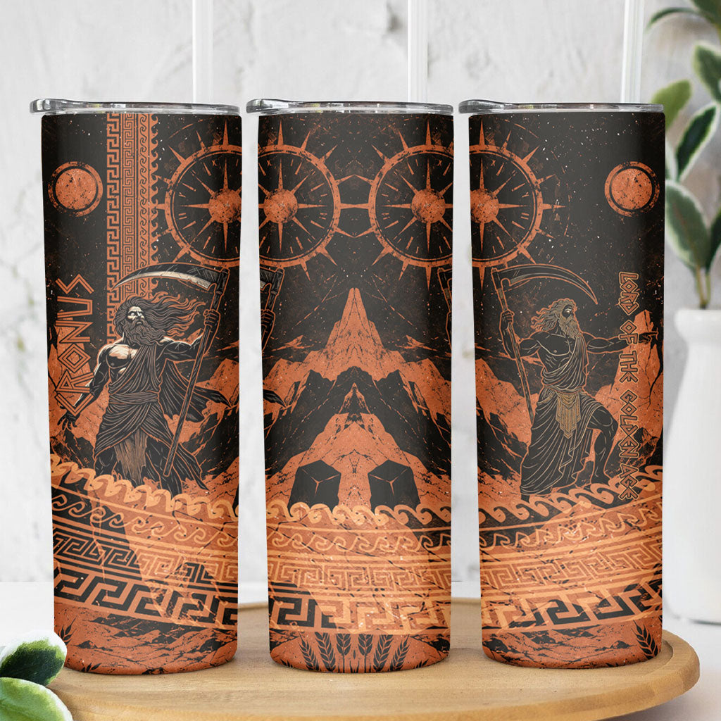Cronus Lord Of Golden Age Skinny Tumbler Titan King Cronus Scythe Greek Key Art