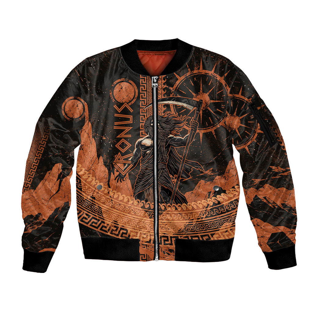 Cronus Lord Of Golden Age Sleeve Zip Bomber Jacket Titan King Cronus Scythe Greek Key Art