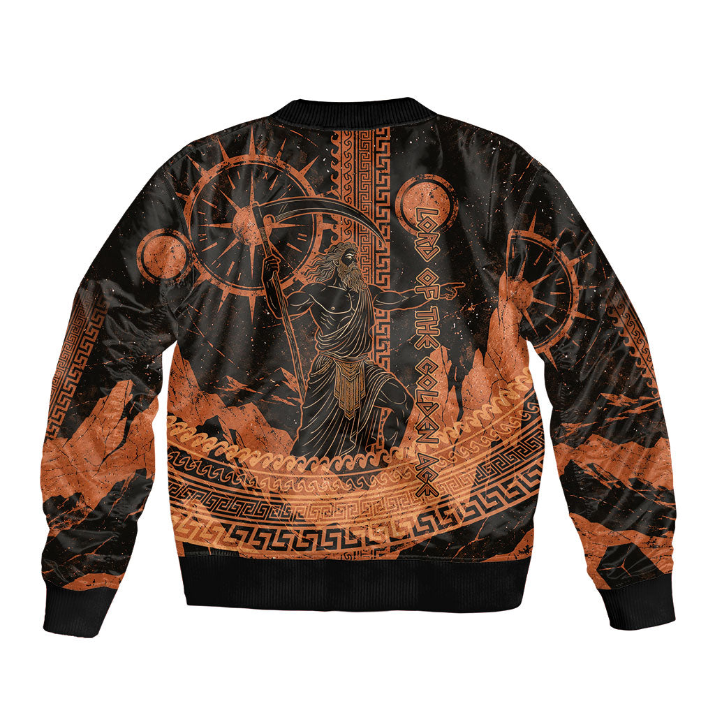 Cronus Lord Of Golden Age Sleeve Zip Bomber Jacket Titan King Cronus Scythe Greek Key Art