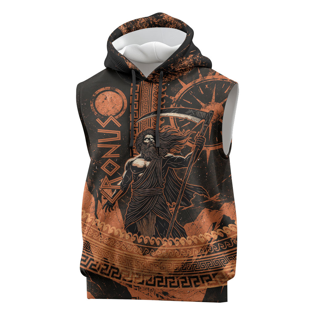 Cronus Lord Of Golden Age Sleeveless Hoodie Titan King Cronus Scythe Greek Key Art