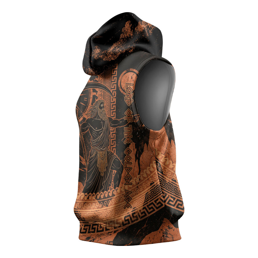 Cronus Lord Of Golden Age Sleeveless Hoodie Titan King Cronus Scythe Greek Key Art