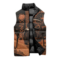 Cronus Lord Of Golden Age Sleeveless Puffer Jacket Titan King Cronus Scythe Greek Key Art