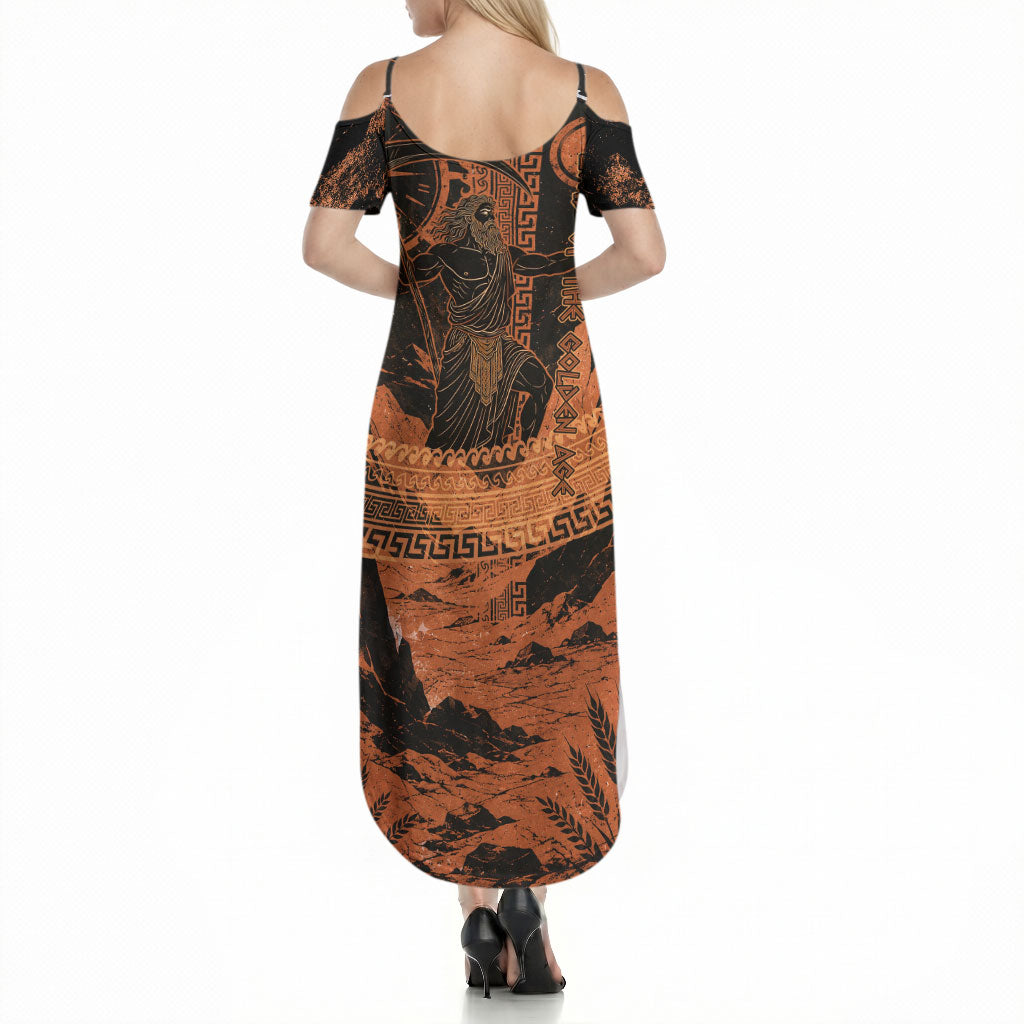 Cronus Lord Of Golden Age Summer Maxi Dress Titan King Cronus Scythe Greek Key Art