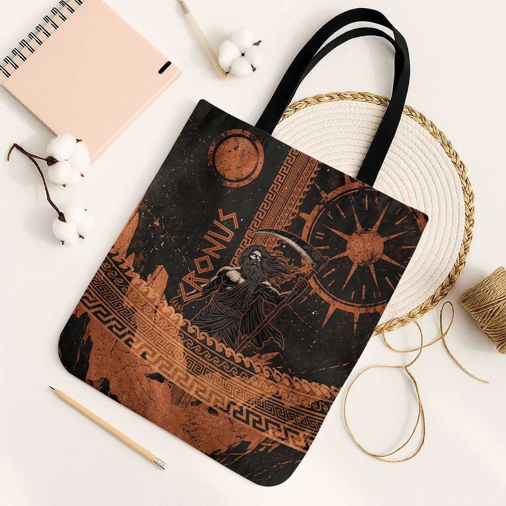 Cronus Lord Of Golden Age Tote Bag Titan King Cronus Scythe Greek Key Art