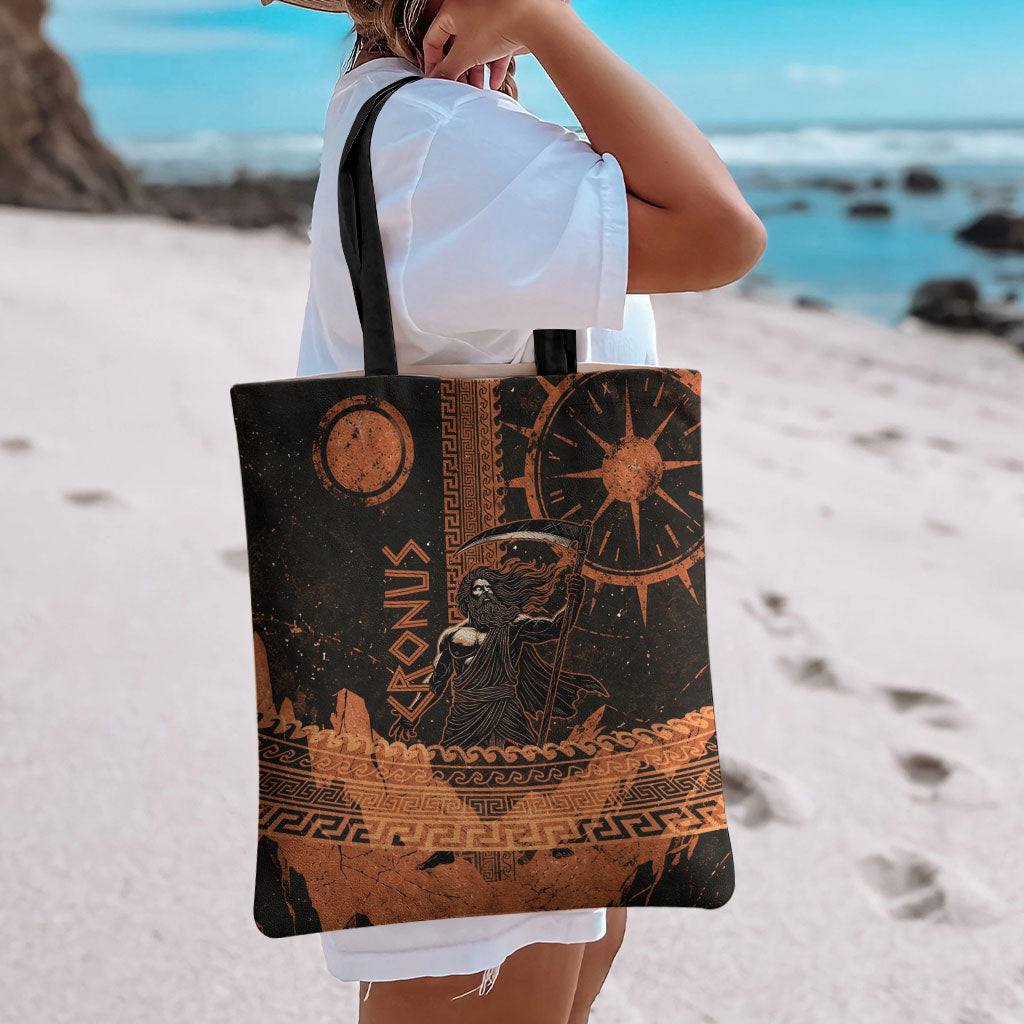 Cronus Lord Of Golden Age Tote Bag Titan King Cronus Scythe Greek Key Art