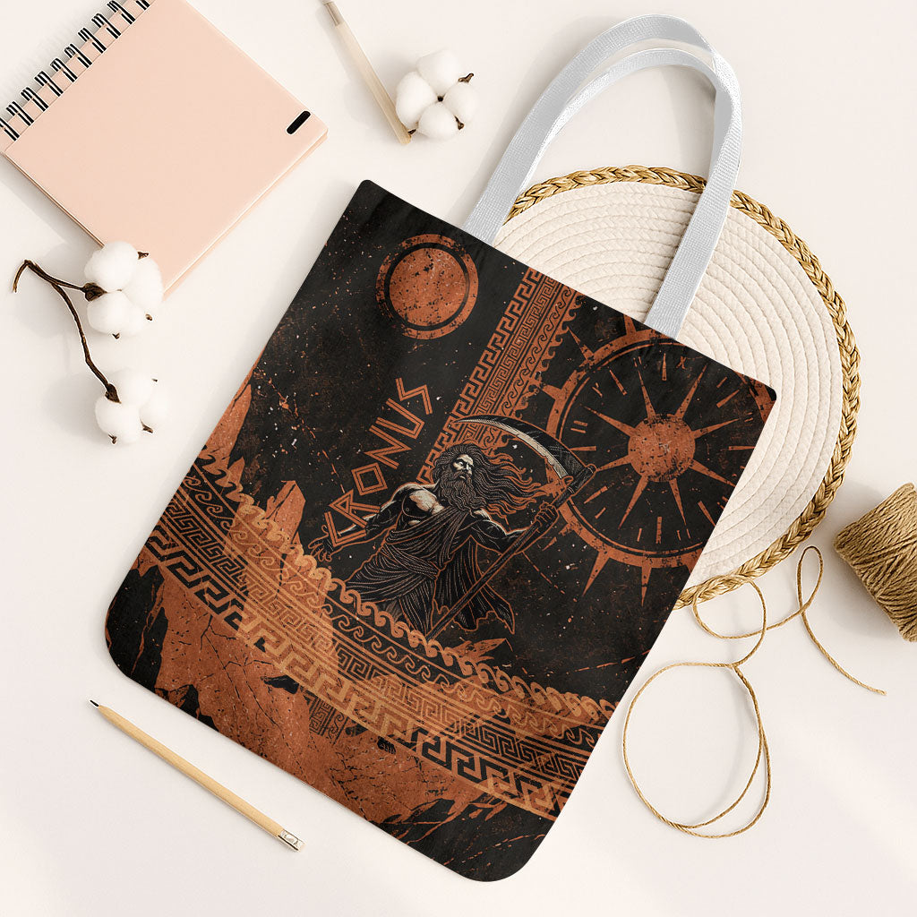 Cronus Lord Of Golden Age Tote Bag Titan King Cronus Scythe Greek Key Art