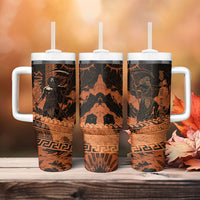 Cronus Lord Of Golden Age Tumbler With Handle Titan King Cronus Scythe Greek Key Art