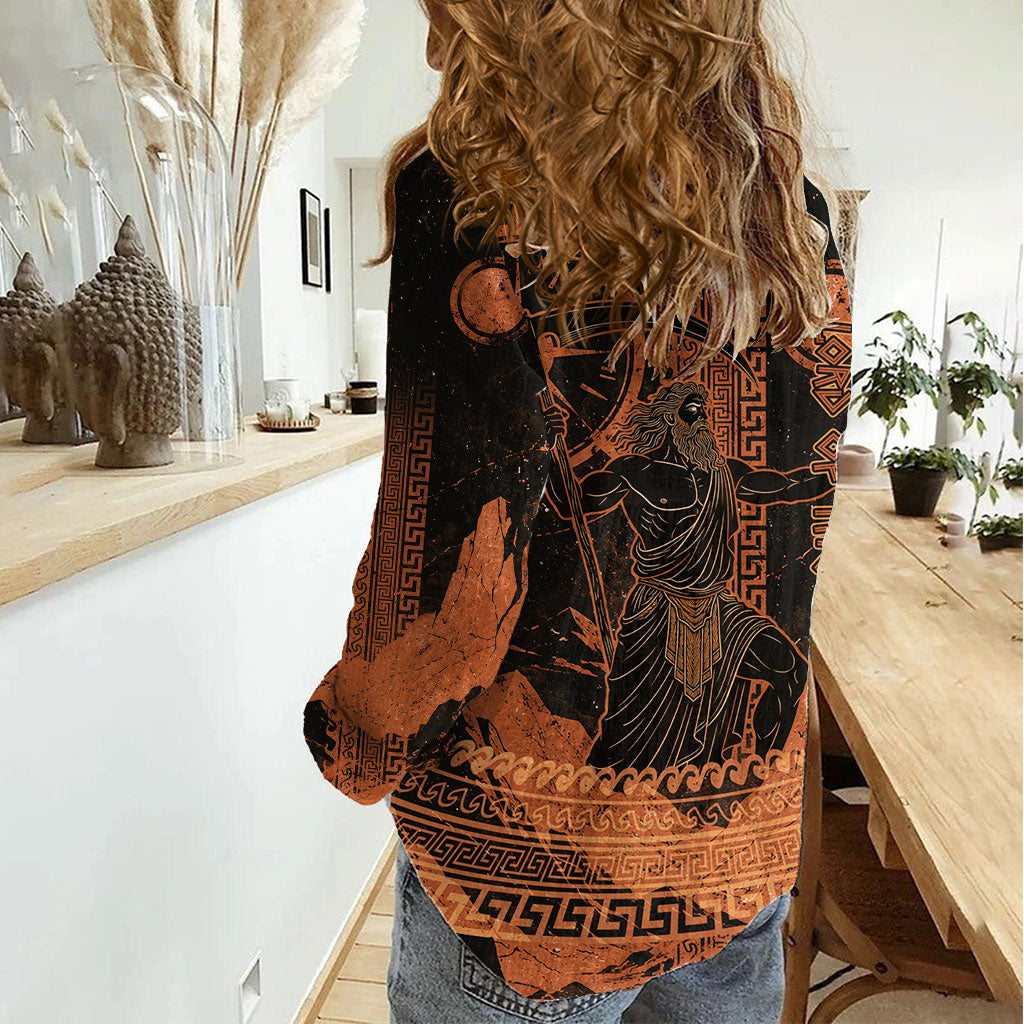 Cronus Lord Of Golden Age Women Casual Shirt Titan King Cronus Scythe Greek Key Art