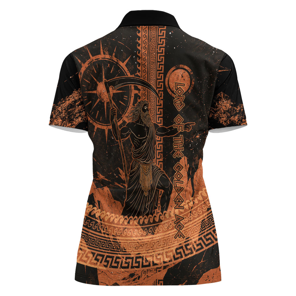 Cronus Lord Of Golden Age Women Polo Shirt Titan King Cronus Scythe Greek Key Art