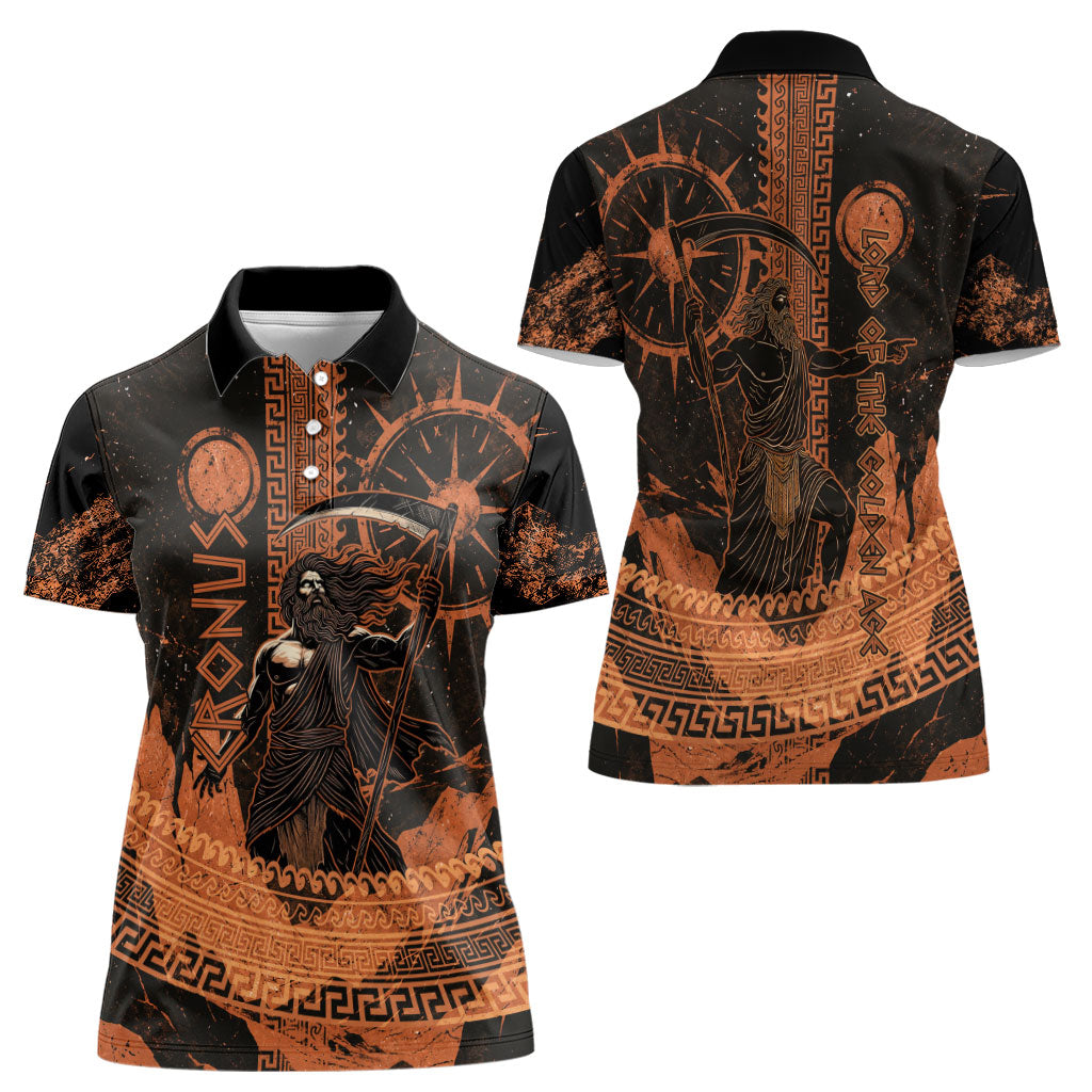 Cronus Lord Of Golden Age Women Polo Shirt Titan King Cronus Scythe Greek Key Art