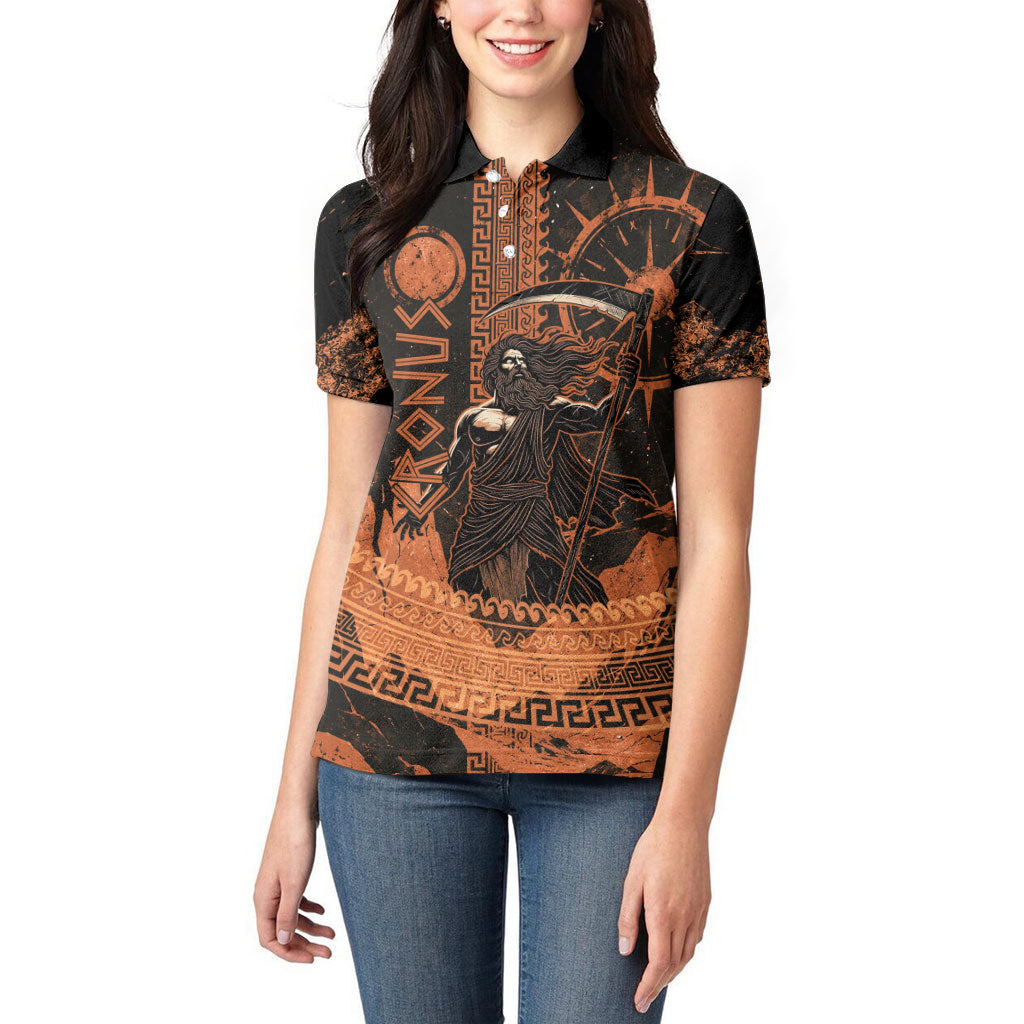 Cronus Lord Of Golden Age Women Polo Shirt Titan King Cronus Scythe Greek Key Art