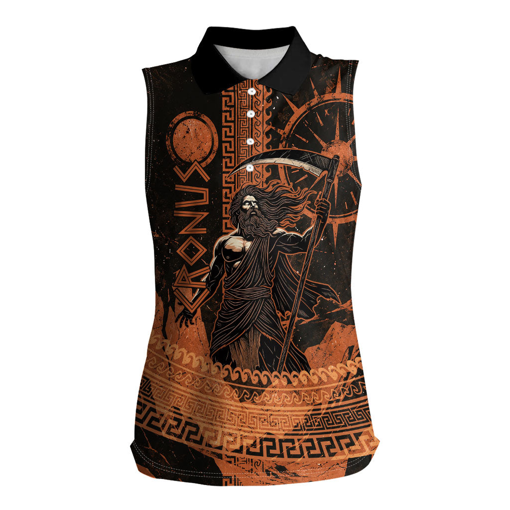 Cronus Lord Of Golden Age Women Sleeveless Polo Shirt Titan King Cronus Scythe Greek Key Art