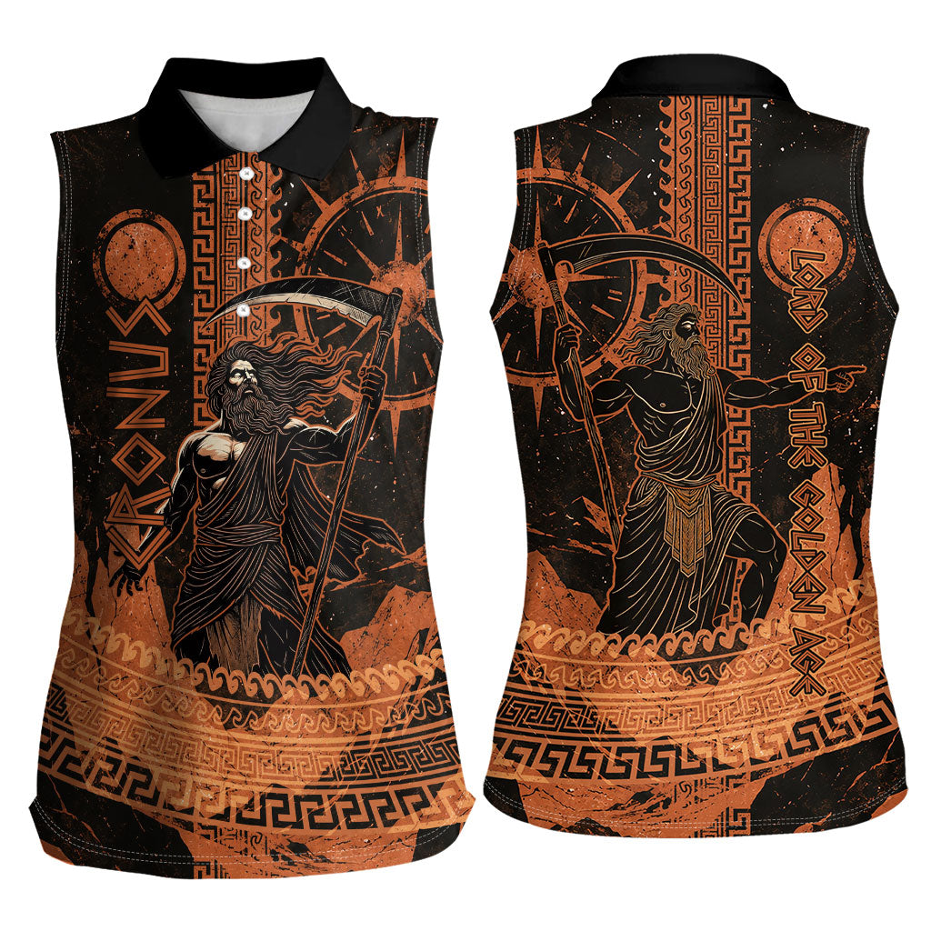Cronus Lord Of Golden Age Women Sleeveless Polo Shirt Titan King Cronus Scythe Greek Key Art