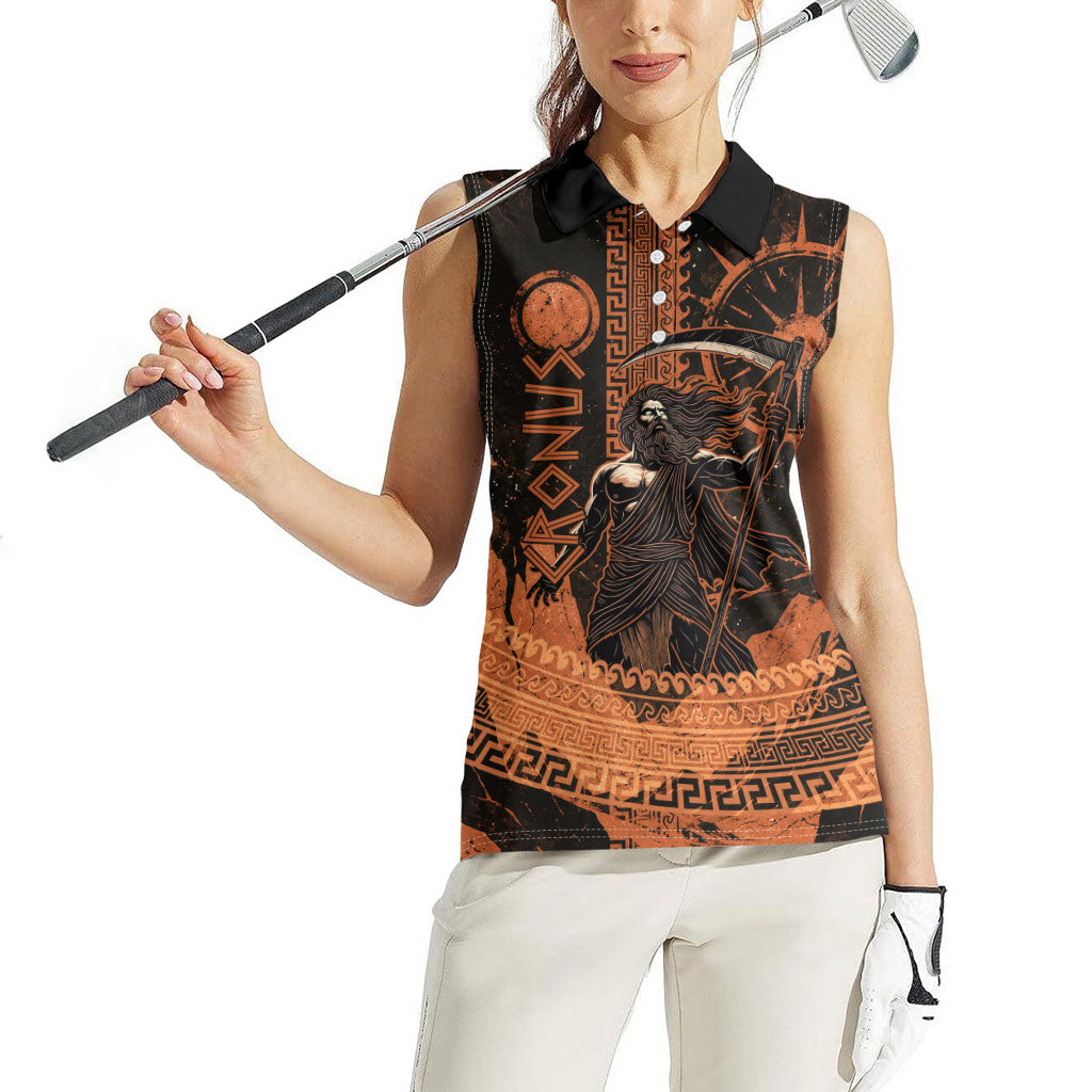 Cronus Lord Of Golden Age Women Sleeveless Polo Shirt Titan King Cronus Scythe Greek Key Art