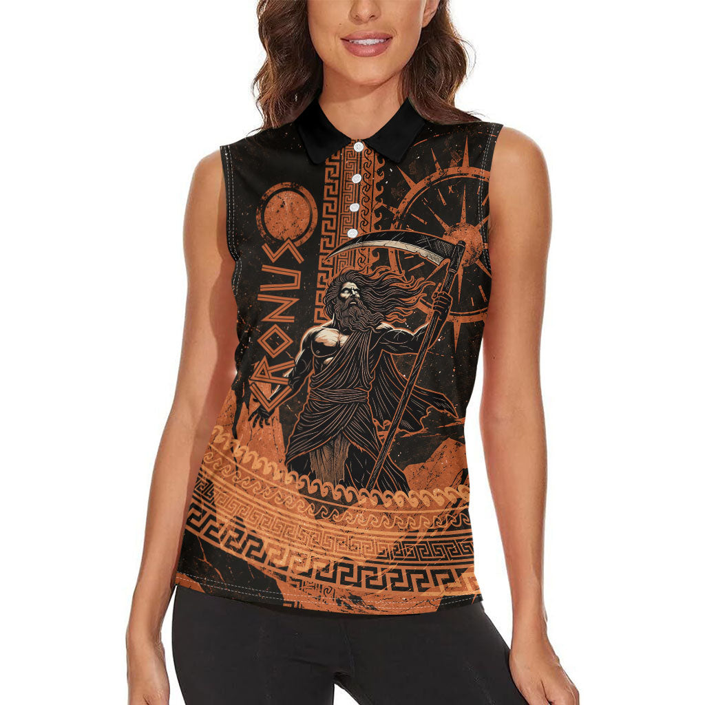 Cronus Lord Of Golden Age Women Sleeveless Polo Shirt Titan King Cronus Scythe Greek Key Art