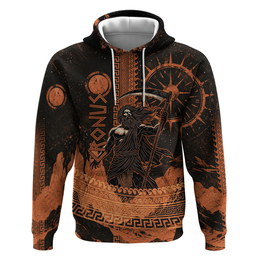 Cronus Lord Of Golden Age Zip Hoodie Titan King Cronus Scythe Greek Key Art