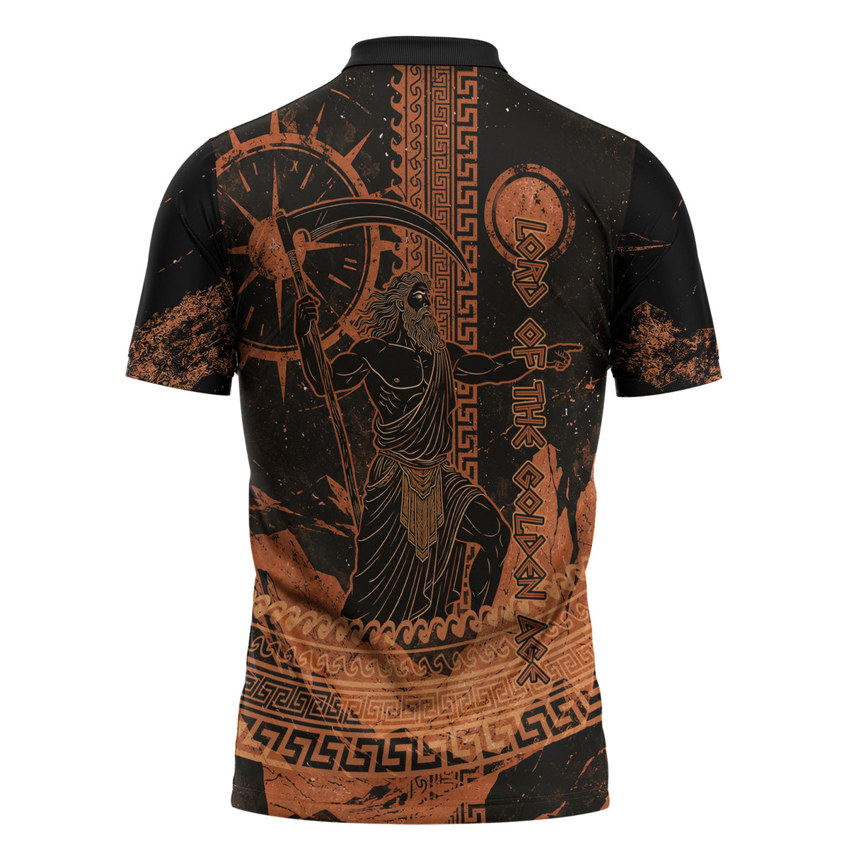 Cronus Lord Of Golden Age Zipper Polo Shirt Titan King Cronus Scythe Greek Key Art