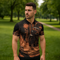 Cronus Lord Of Golden Age Zipper Polo Shirt Titan King Cronus Scythe Greek Key Art
