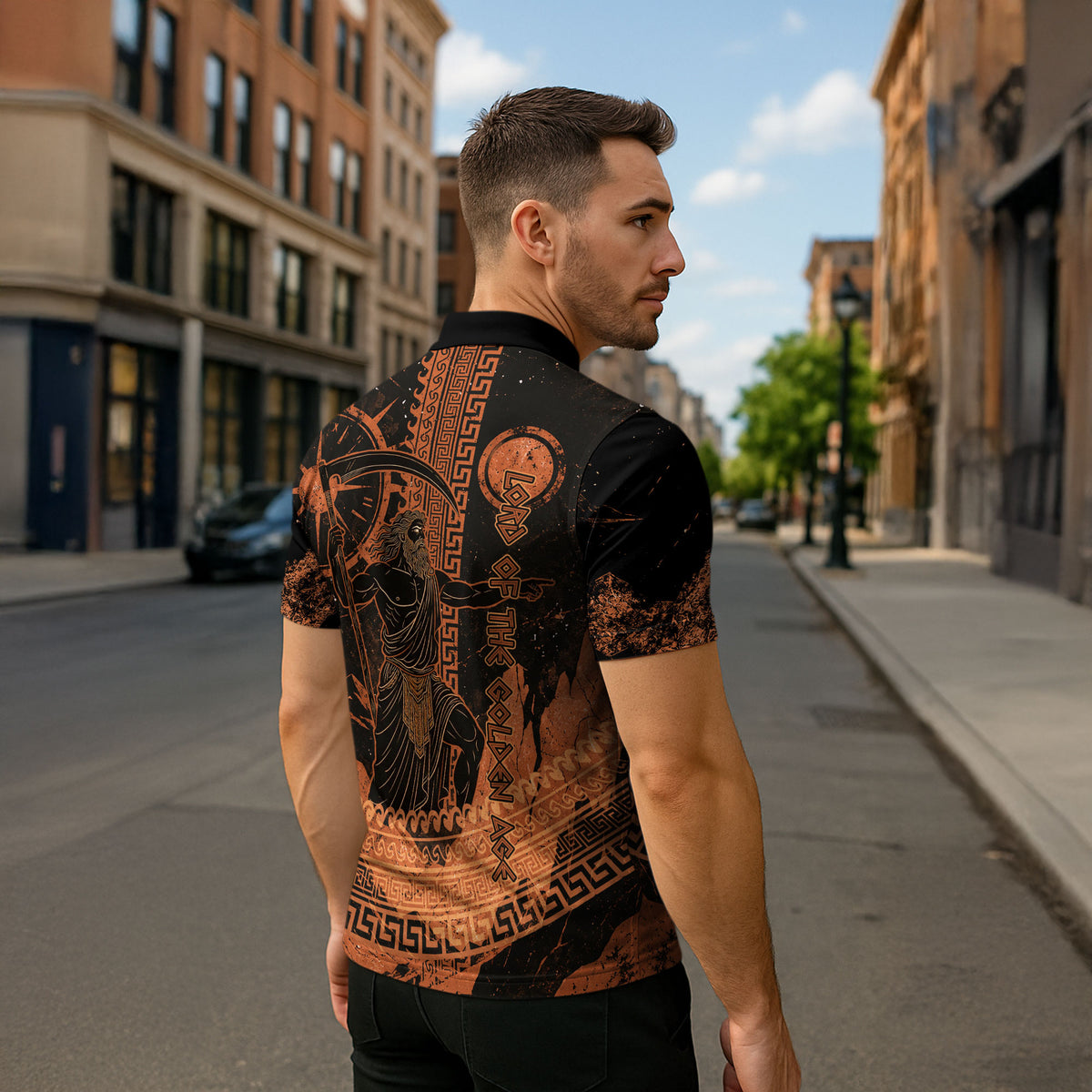 Cronus Lord Of Golden Age Zipper Polo Shirt Titan King Cronus Scythe Greek Key Art