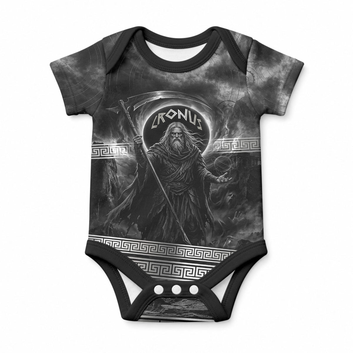 Cronus Father Of Gods Greek Baby Onesie Titan Leader Cronus Scythe Greek Key Art