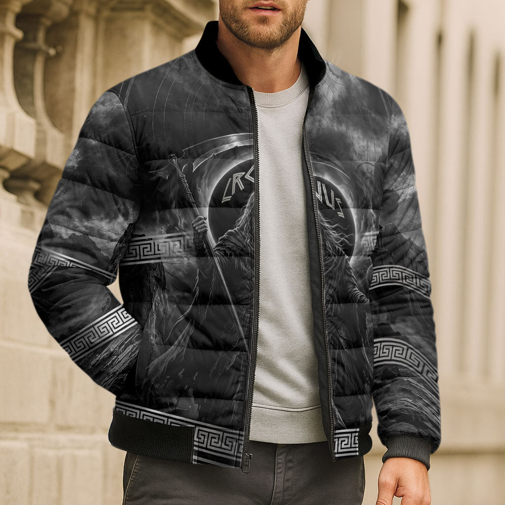 Cronus Father Of Gods Greek Bomber Puffer Jacket Titan Leader Cronus Scythe Greek Key Art