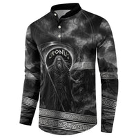 Cronus Father Of Gods Greek Button Sweatshirt Titan Leader Cronus Scythe Greek Key Art