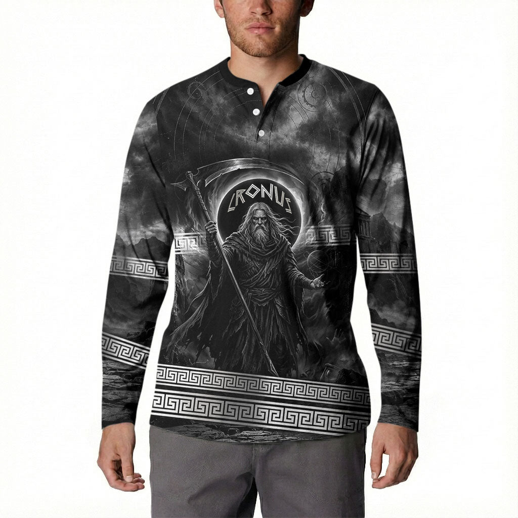Cronus Father Of Gods Greek Button Sweatshirt Titan Leader Cronus Scythe Greek Key Art