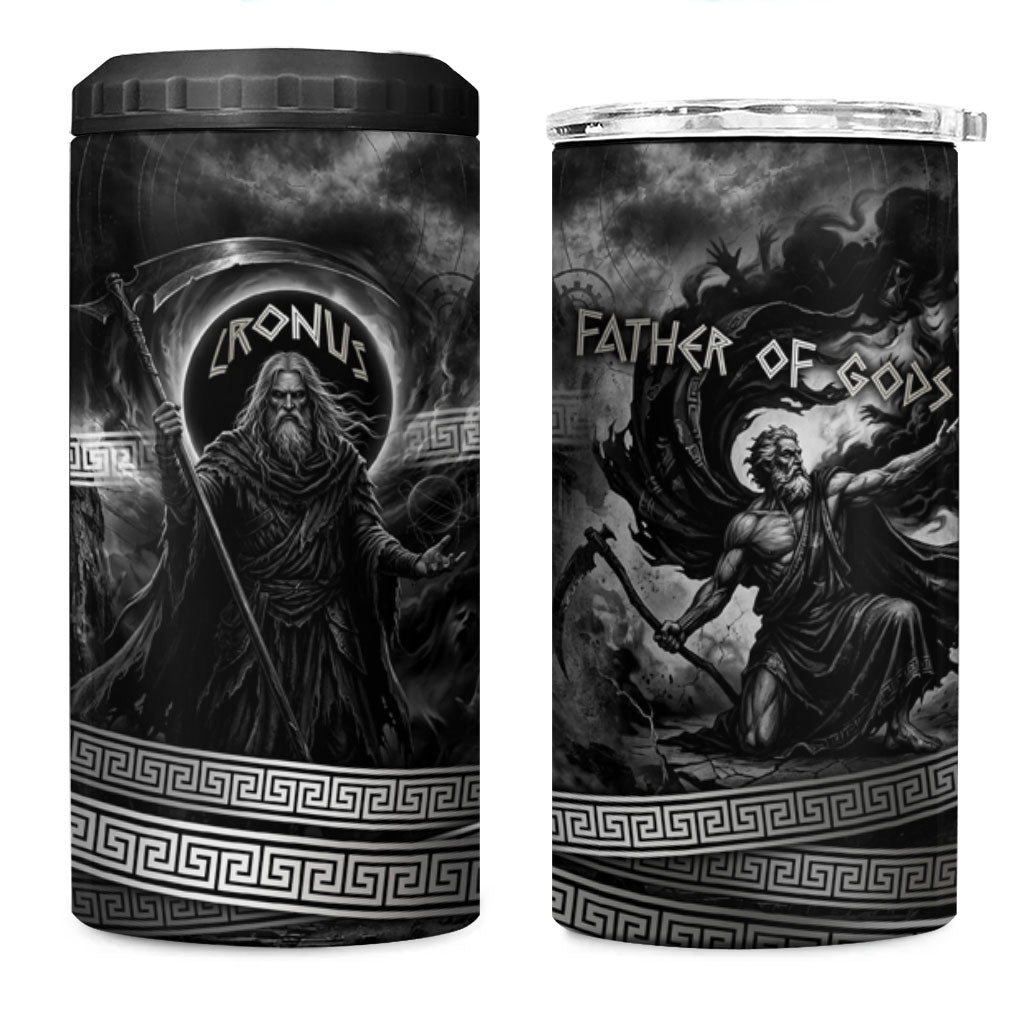 Cronus Father Of Gods Greek 4 in 1 Can Cooler Tumbler Titan Leader Cronus Scythe Greek Key Art