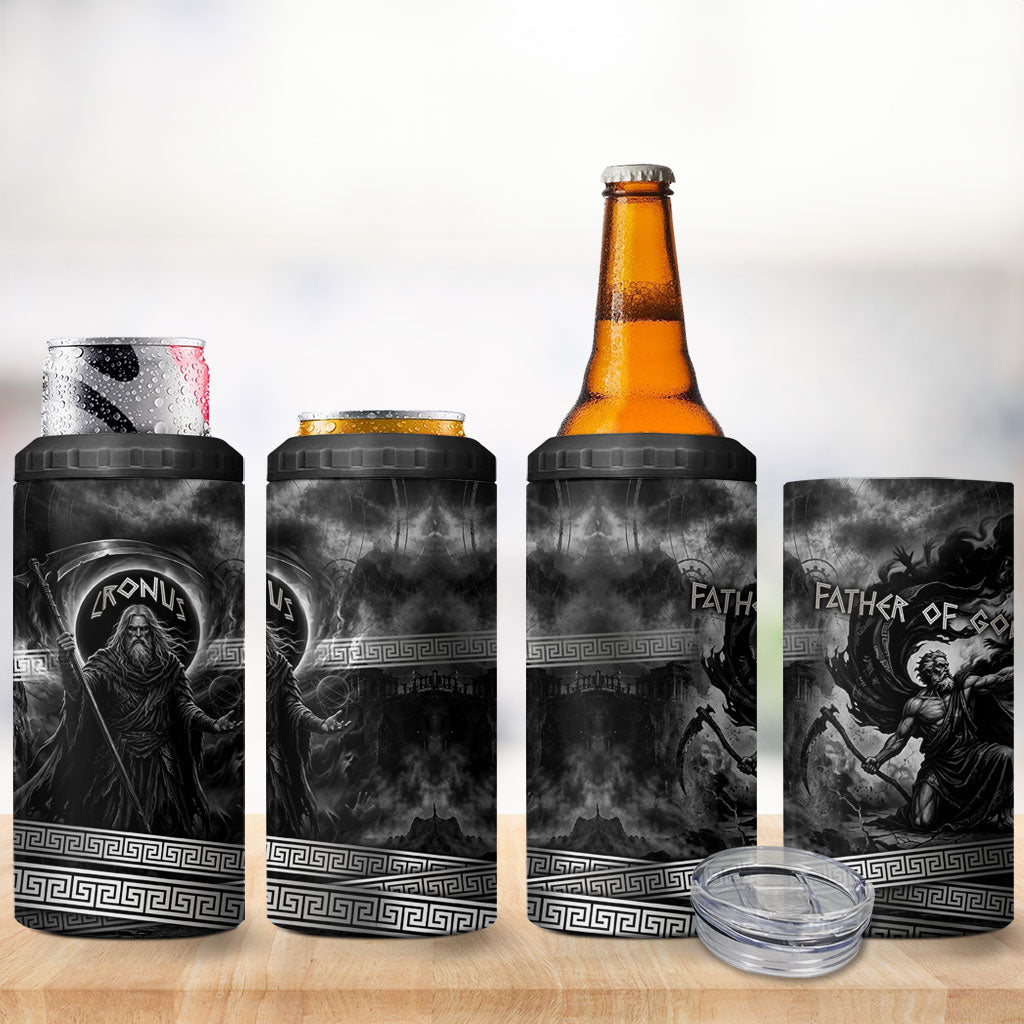 Cronus Father Of Gods Greek 4 in 1 Can Cooler Tumbler Titan Leader Cronus Scythe Greek Key Art