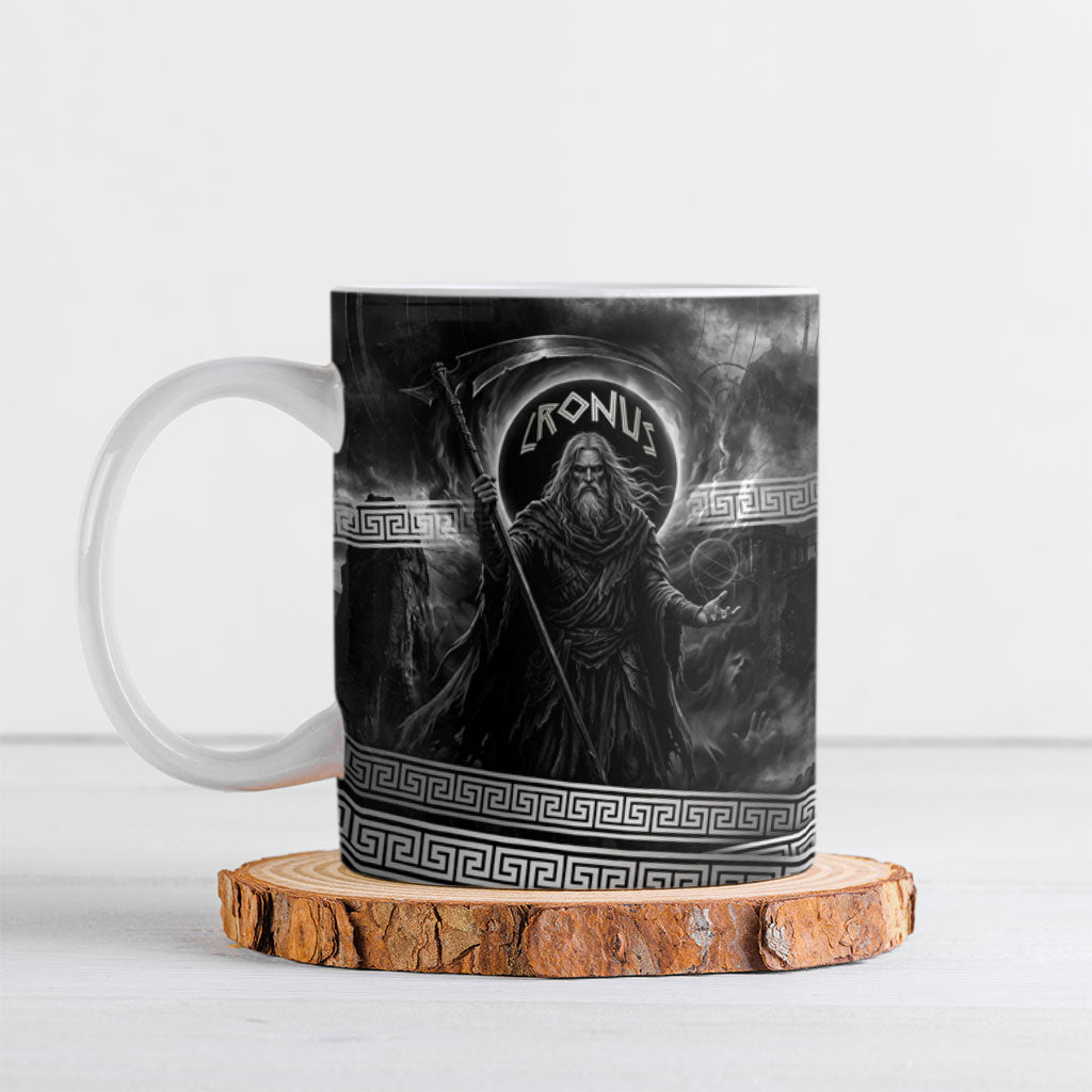 Cronus Father Of Gods Greek Ceramic Mug Titan Leader Cronus Scythe Greek Key Art