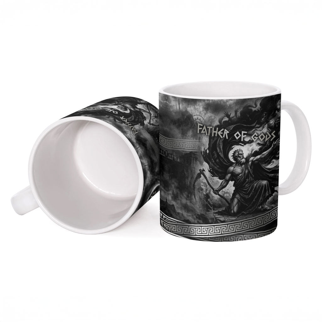 Cronus Father Of Gods Greek Ceramic Mug Titan Leader Cronus Scythe Greek Key Art