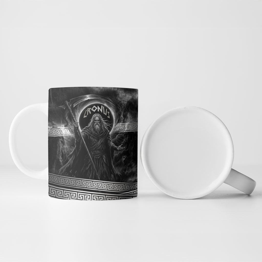 Cronus Father Of Gods Greek Ceramic Mug Titan Leader Cronus Scythe Greek Key Art
