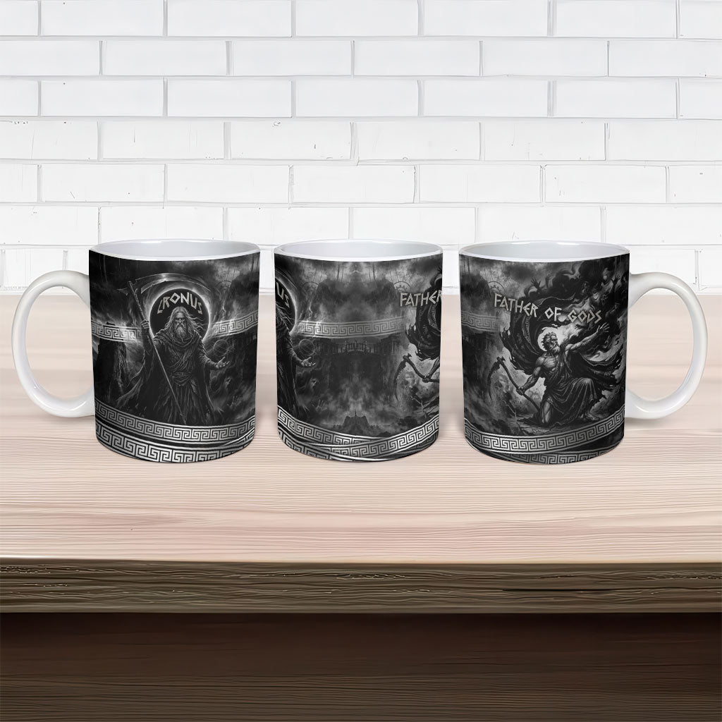 Cronus Father Of Gods Greek Ceramic Mug Titan Leader Cronus Scythe Greek Key Art