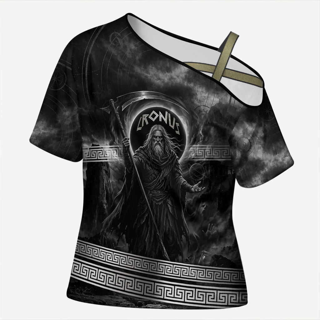 Cronus Father Of Gods Greek Cross Shoulder Shirt Titan Leader Cronus Scythe Greek Key Art