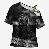 Cronus Father Of Gods Greek Cross Shoulder Shirt Titan Leader Cronus Scythe Greek Key Art