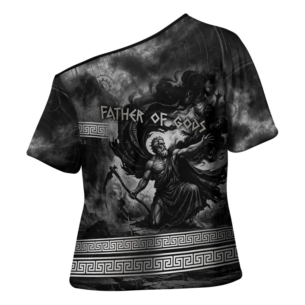 Cronus Father Of Gods Greek Cross Shoulder Shirt Titan Leader Cronus Scythe Greek Key Art