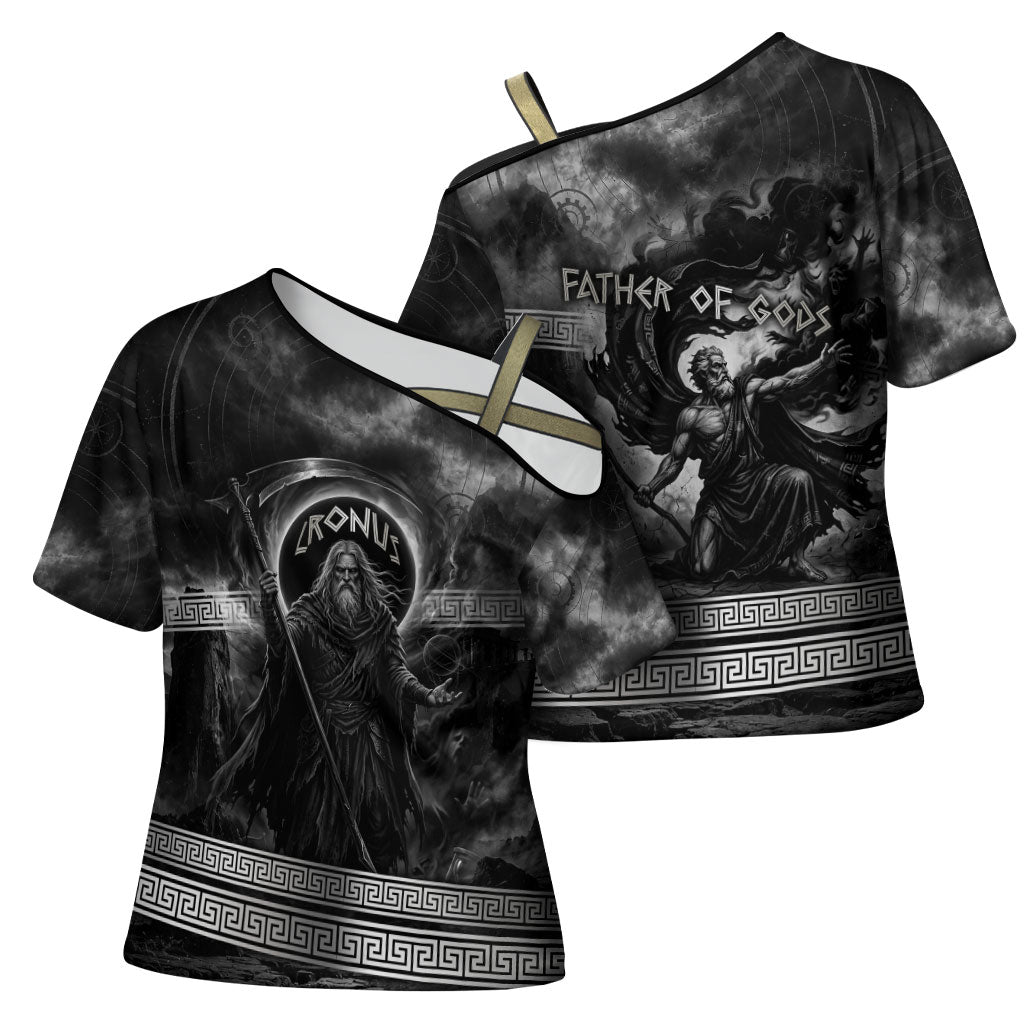 Cronus Father Of Gods Greek Cross Shoulder Shirt Titan Leader Cronus Scythe Greek Key Art