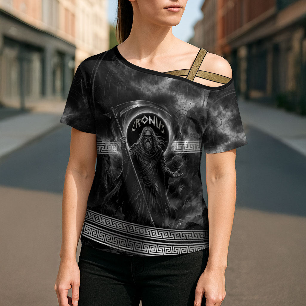 Cronus Father Of Gods Greek Cross Shoulder Shirt Titan Leader Cronus Scythe Greek Key Art
