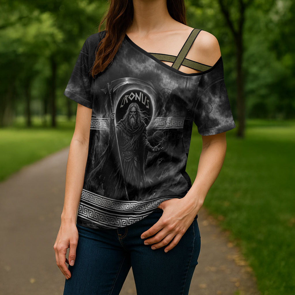 Cronus Father Of Gods Greek Cross Shoulder Shirt Titan Leader Cronus Scythe Greek Key Art