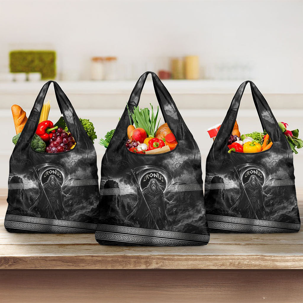 Cronus Father Of Gods Greek Grocery Bag Titan Leader Cronus Scythe Greek Key Art